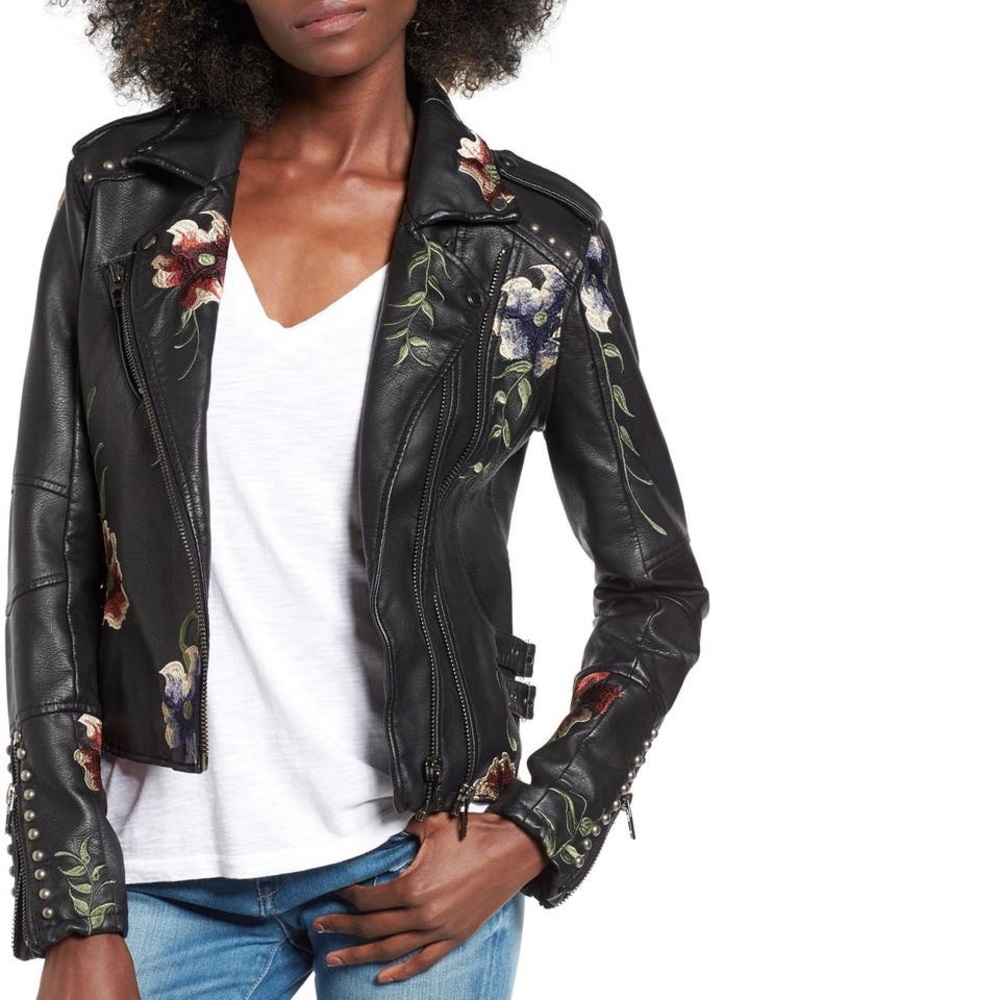 Blank NYC Embroidered Faux Leather Jacket